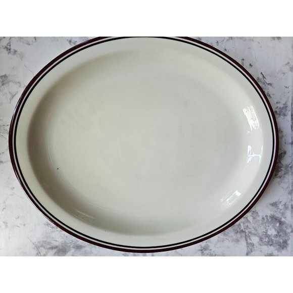 Vintage Homer Laughlin China Oval Serving Platter 13.5" x 11.25" Red Black Line - Picture 1 of 10